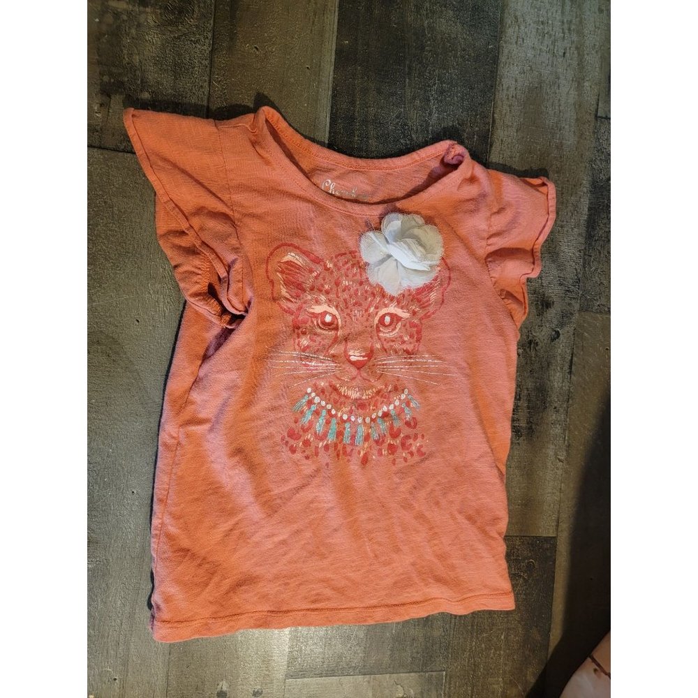 Cherokee youth Pink cheetah‎ flower short sleeve shirt